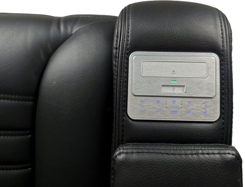 Sofa sectionnel à inclinaison électrique Zen 3 pièces en similicuir avec massage et 2 consoles rabattables - noir