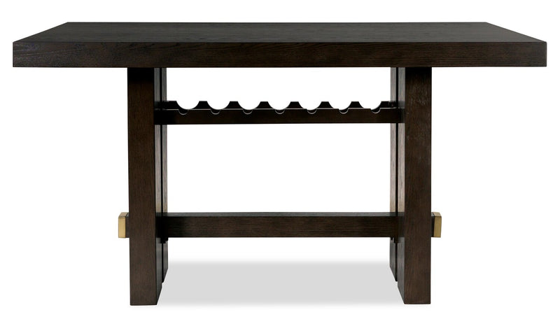 Ensemble de salle à manger Metro 5 pièces de hauteur comptoir avec table de 66 po (L), 4 chaises et support à vin intégré - brun et beige