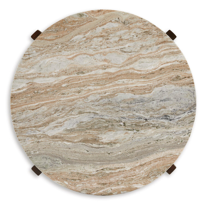 Table à café moderne Haydon de 36 po avec marbre naturel - brun chaleureux