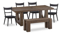  Ensemble de salle à manger Sol de Kort & Co. 6 pièces avec table de 78 po (L), base piédestal, banc et 4 chaises - noir et brun
