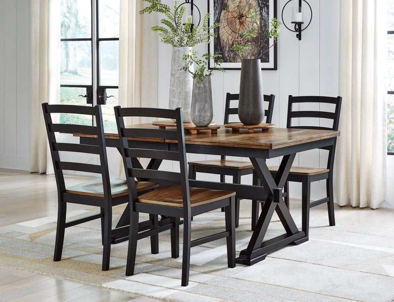 Ensemble de salle à manger Raven 5 pièces avec table à rallonge, 60 po à 78 po (L) et 4 chaises - deux teintes, noir et brun
