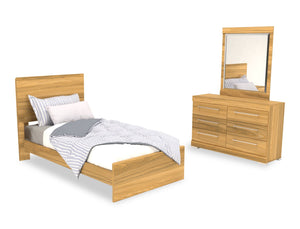 Ensemble de chambre à coucher Riley 5 pièces avec lit à panneaux, commode et miroir, fabriqué au Canada, naturel - format lit simple