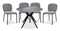Ensemble de salle à manger Luka 5 pièces en métal avec table ronde de 43,5 po (L), dessus en pierre frittée et 4 chaises - gris