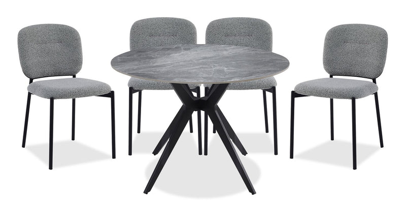 Ensemble de salle à manger Luka 5 pièces en métal avec table ronde de 43,5 po (L), dessus en pierre frittée et 4 chaises - gris