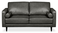 Causeuse Edge de 70 po en cuir véritable avec pattes en bois et coussins de dossier amovibles - grise