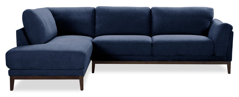 Sofa sectionnel de gauche Horizon 2 pièces en tissu avec base et pattes en bois - bleu marine