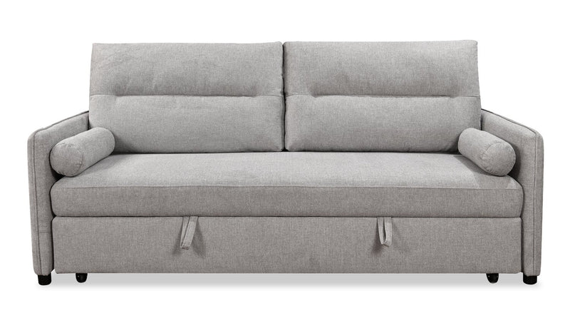 Sofa-lit Shadow de 82,5 po en tissu d’apparence lin avec rangement et deux accoudoirs coussinés - gris