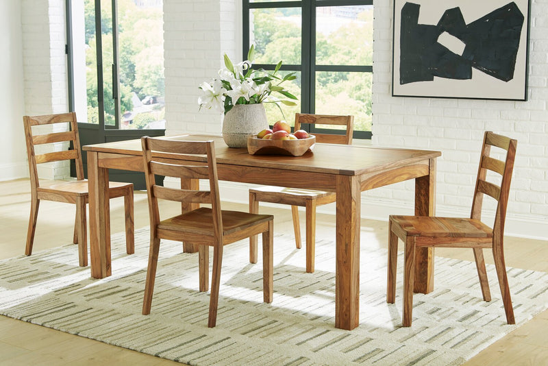 Ensemble de salle à manger Indie 5 pièces avec table, rallonge de 70 po à 94 po (L) et 4 chaises - naturel