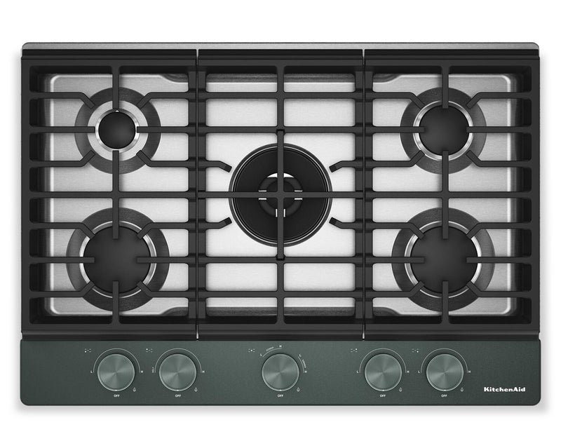 Surface de cuisson KitchenAid de 30 po au gaz sur métal avec grilles pour wok intégrées – Genièvre - KCGK530SJP