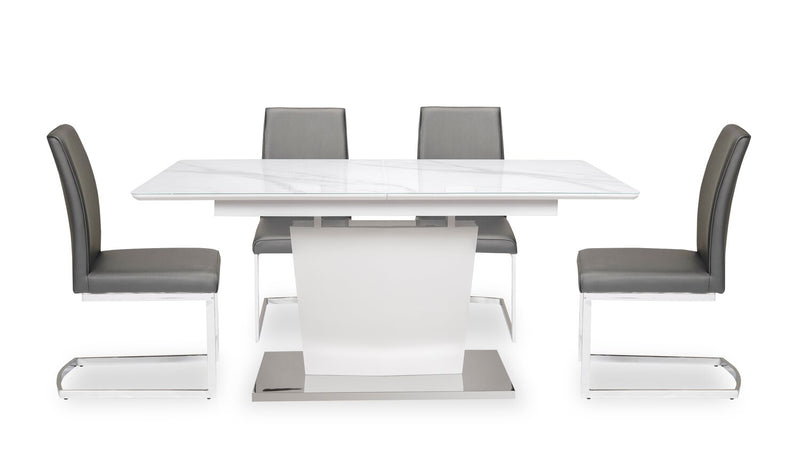 Ensemble de salle à manger Naya 5 pièces avec table à rallonge, 63 po à 78,75 po (L), et 4 chaises - imitation de marbre blanc et gris