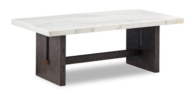 Warwick 52” Solid Wood and Marble Coffee Table – White and Brown Oak | Table à café Warwick de 52 po en bois massif et en marbre - blanche et chêne brun