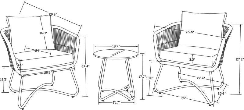 Ensemble de conversation Sicily 3 pièces pour la terrasse à l’extérieur avec 2 fauteuils et table