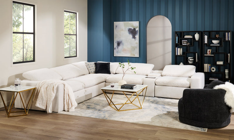 Sofa sectionnel à inclinaison électrique modulaire Sky 6 pièces en tissu avec console et coussins en duvet et plumes - blé Nathan