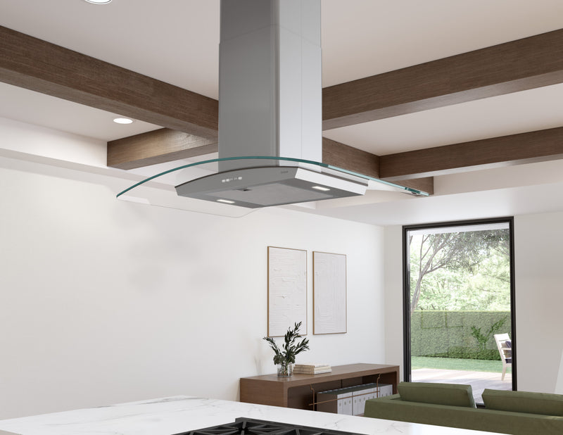 Hotte de cuisinière courbée Brisas par Zephyr de 36 po en verre - acier inoxydable - BML-E36CG