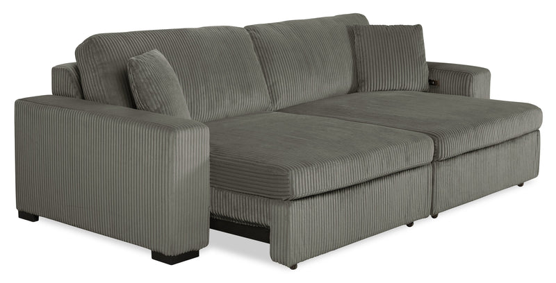 Sofa-lit double Stratus de 108 po en tissu de fausse fourrure avec coulissement électrique - gris brouillard