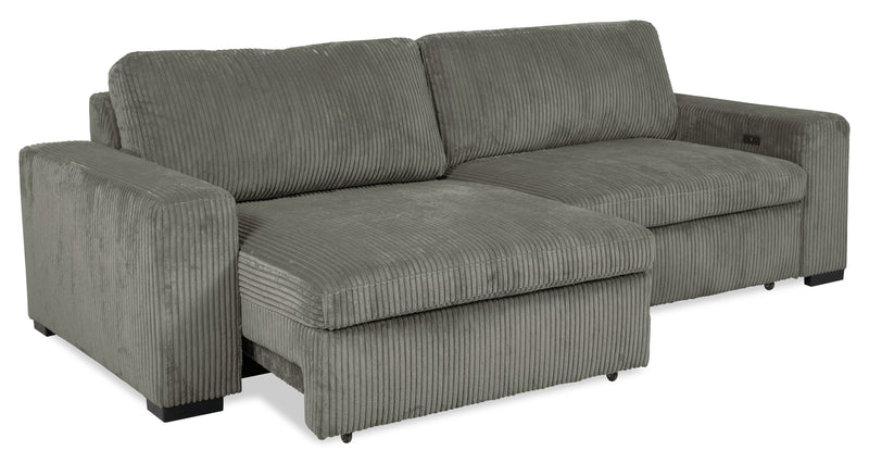 Sofa-lit double Stratus de 108 po en tissu de fausse fourrure avec coulissement électrique - gris brouillard