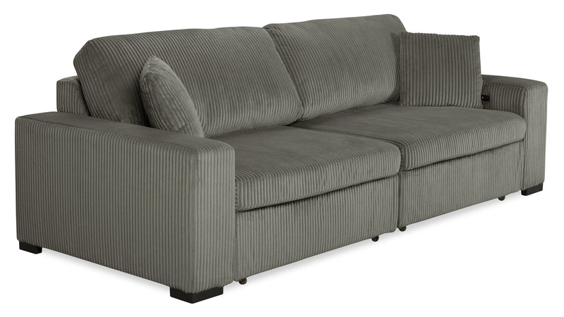 Sofa-lit double Stratus de 108 po en tissu de fausse fourrure avec coulissement électrique - gris brouillard