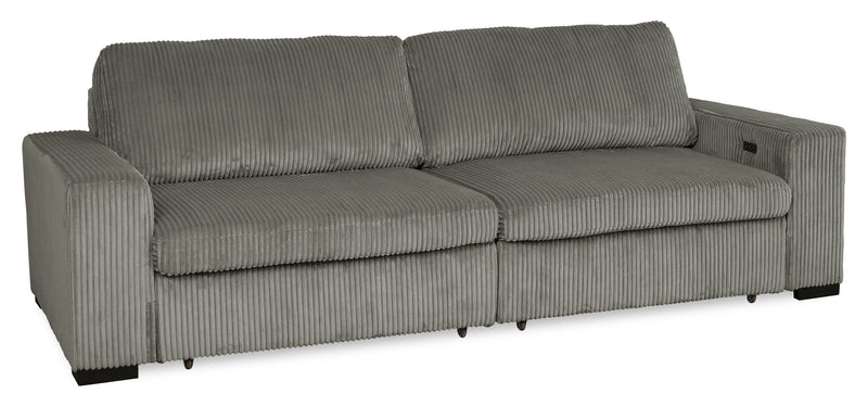 Sofa-lit double Stratus de 108 po en tissu de fausse fourrure avec coulissement électrique - gris brouillard