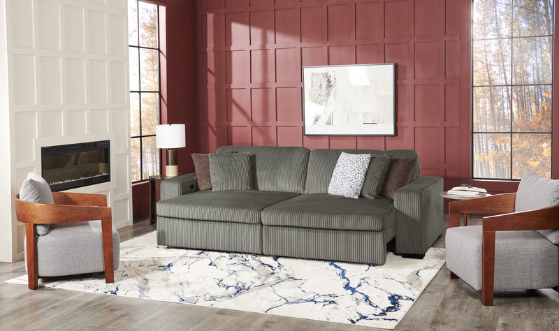 Sofa-lit double Stratus de 108 po en tissu de fausse fourrure avec coulissement électrique - gris brouillard