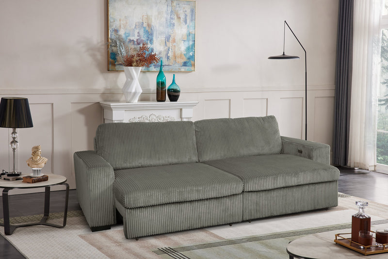 Sofa-lit double Stratus de 108 po en tissu de fausse fourrure avec coulissement électrique - gris brouillard