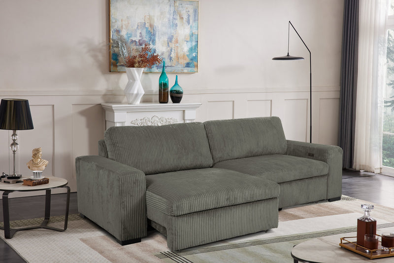 Sofa-lit double Stratus de 108 po en tissu de fausse fourrure avec coulissement électrique - gris brouillard