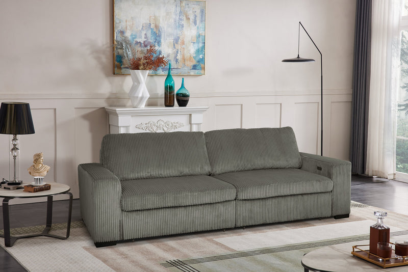 Sofa-lit double Stratus de 108 po en tissu de fausse fourrure avec coulissement électrique - gris brouillard