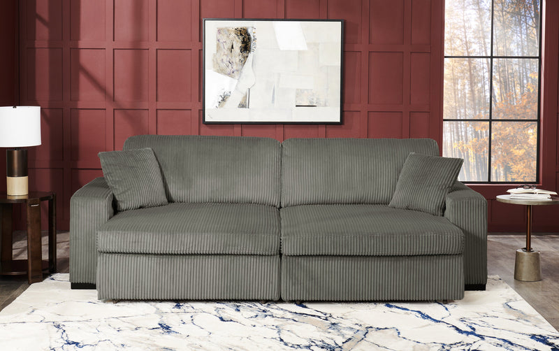 Sofa-lit double Stratus de 108 po en tissu de fausse fourrure avec coulissement électrique - gris brouillard