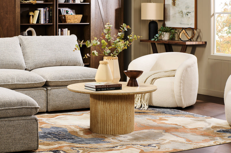 Table à café ronde Sullivan de 35,43 po avec dessus en pierre frittée - travertin beige