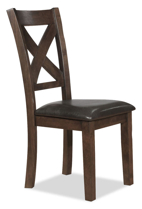 Chaise de salle à manger Talia en tissu de cuir végétalien avec dossier entrecroisé - gris-brun