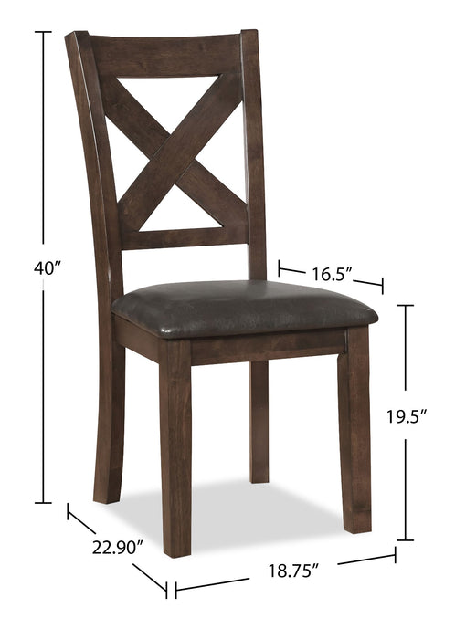 Chaise de salle à manger Talia en tissu de cuir végétalien avec dossier entrecroisé - gris-brun
