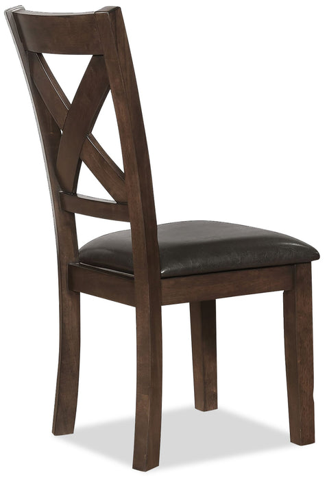 Chaise de salle à manger Talia en tissu de cuir végétalien avec dossier entrecroisé - gris-brun
