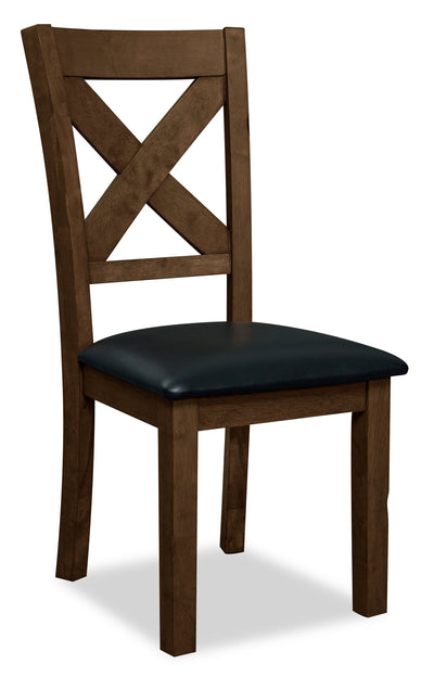 Talia Dining Chair with Vegan-Leather Fabric, Cross-Back - Brown | Chaise de salle à manger Talia en tissu de cuir végétalien avec dossier entrecroisé - brune
