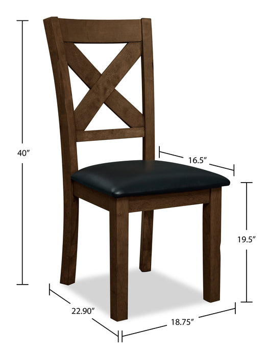 Chaise de salle à manger Talia en tissu de cuir végétalien avec dossier entrecroisé - brune