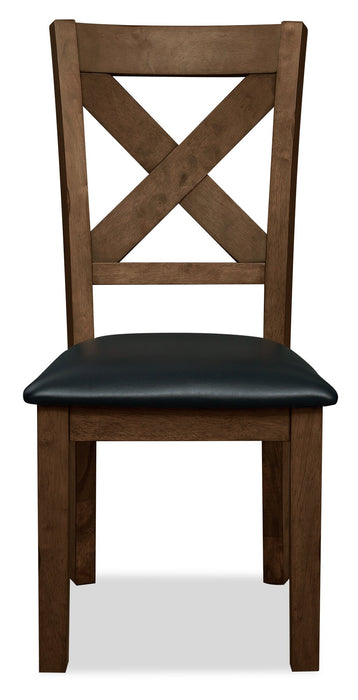 Chaise de salle à manger Talia en tissu de cuir végétalien avec dossier entrecroisé - brune