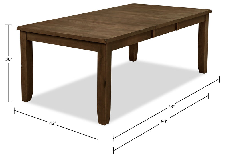Table de salle à manger Talia de 60 po à 78 po (L) avec rallonge - gris-brun
