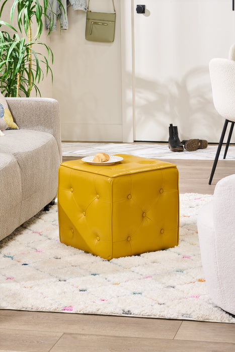 Pouf cubique Talbott de 17,5 po - similicuir jaune