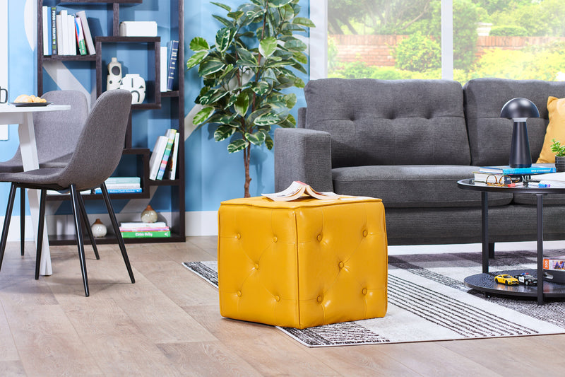 Pouf cubique Talbott de 17,5 po - similicuir jaune