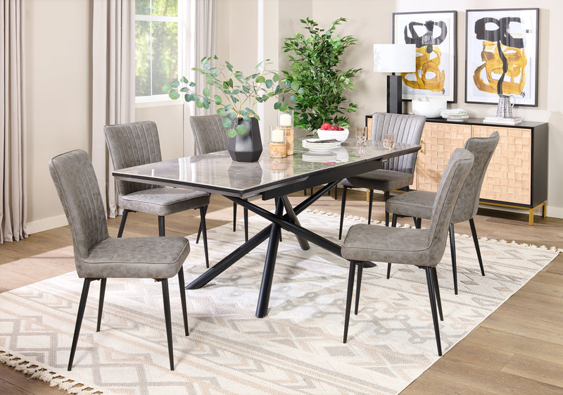 Chaise de salle à manger Tavo en tissu de microfibre de polyester et en métal - grise