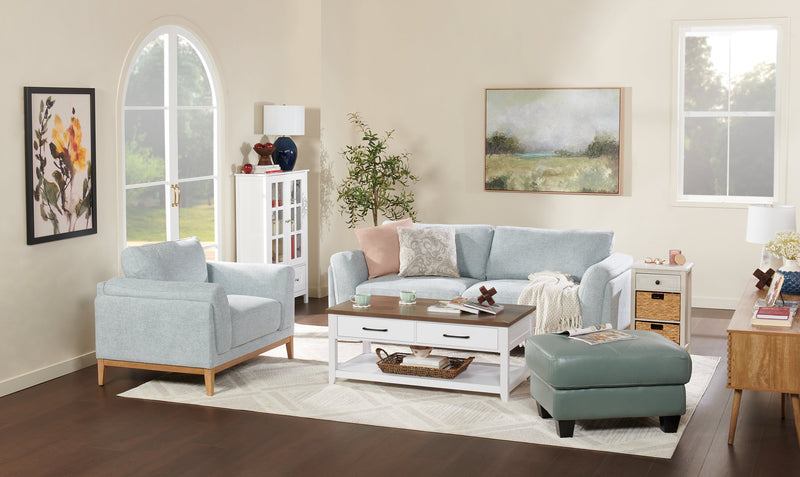 Pouf Vita de Château d’Ax de 31 po en cuir 100 % véritable avec coutures à motif de diamant et pattes en bois - vert écume de mer