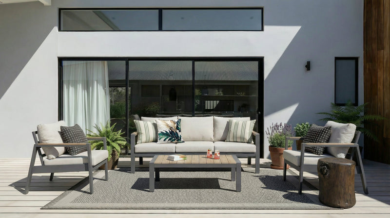 Ensemble Tuscany 4 pièces pour la terrasse à l’extérieur avec sofa, 2 fauteuils et table à café - métal - beige et noir