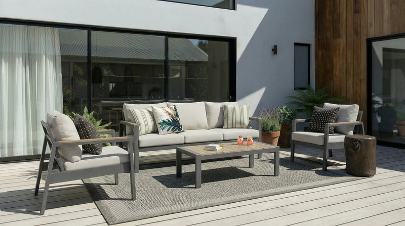 Ensemble Tuscany 4 pièces pour la terrasse à l’extérieur avec sofa, 2 fauteuils et table à café - métal - beige et noir