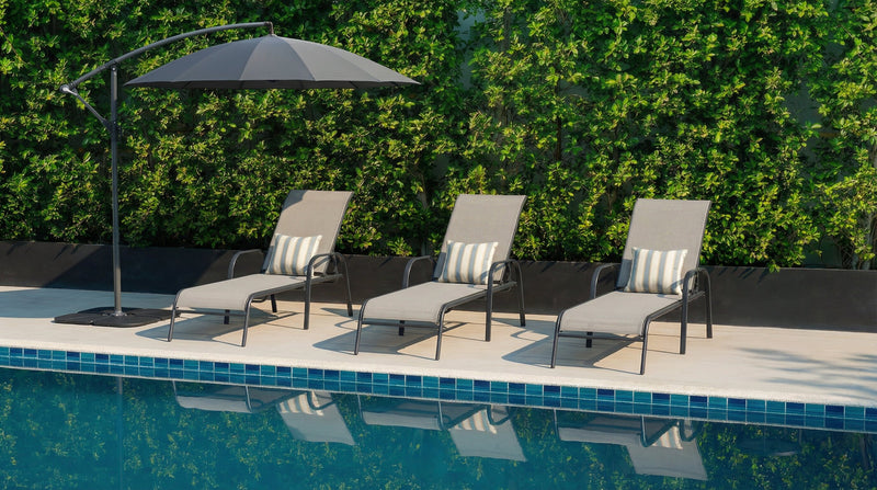 Chaise longue Tuscany pour la terrasse à l’extérieur avec dossier réglable - métal, résistante aux rayons UV et aux intempéries - beige et noire