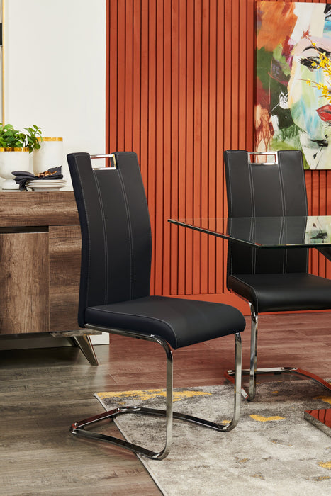 Chaise de salle à manger Tuxedo en tissu de cuir végétalien et en métal - noire