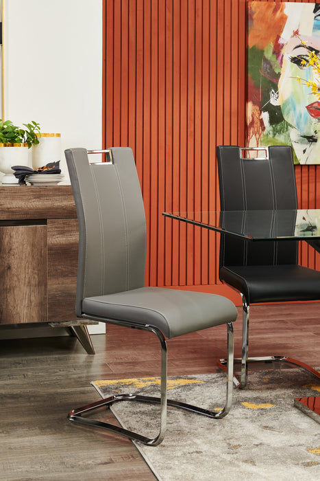 Chaise de salle à manger Tuxedo en tissu de cuir végétalien et en métal - grise
