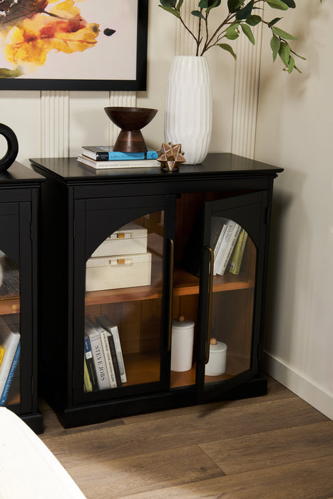 Armoire décorative Twyla en bois massif avec portes arquées - noire