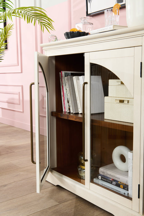 Armoire décorative Twyla en bois massif avec portes arquées - blanche