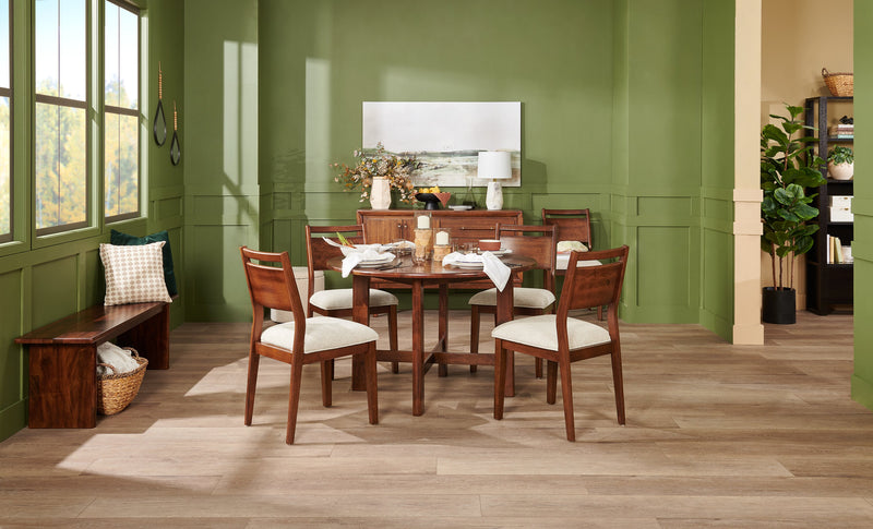 Chaise de salle à manger Vale en tissu de polyester et en bois avec dossier en échelle - brune et beige