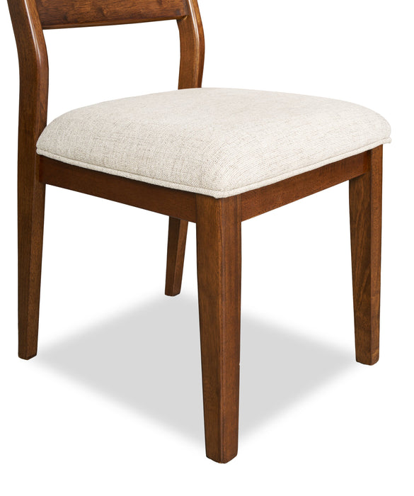 Chaise de salle à manger Vale en tissu de polyester et en bois avec dossier en échelle - brune et beige