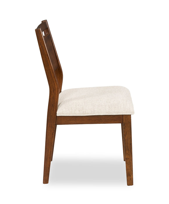 Chaise de salle à manger Vale en tissu de polyester et en bois avec dossier en échelle - brune et beige