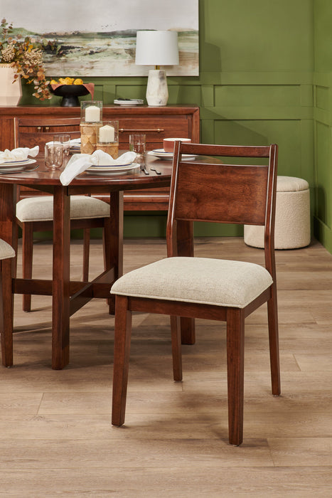 Chaise de salle à manger Vale en tissu de polyester et en bois avec dossier en échelle - brune et beige